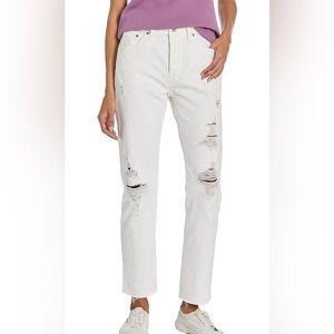 Levi's Women's 501 Original Fit Jeans, (New) White Destructed, 32 Regular